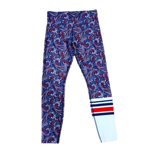 Lorna Jane High Rise Revival Core Paisleys Print Red White Blue Leggings | S - Picture 3 of 11